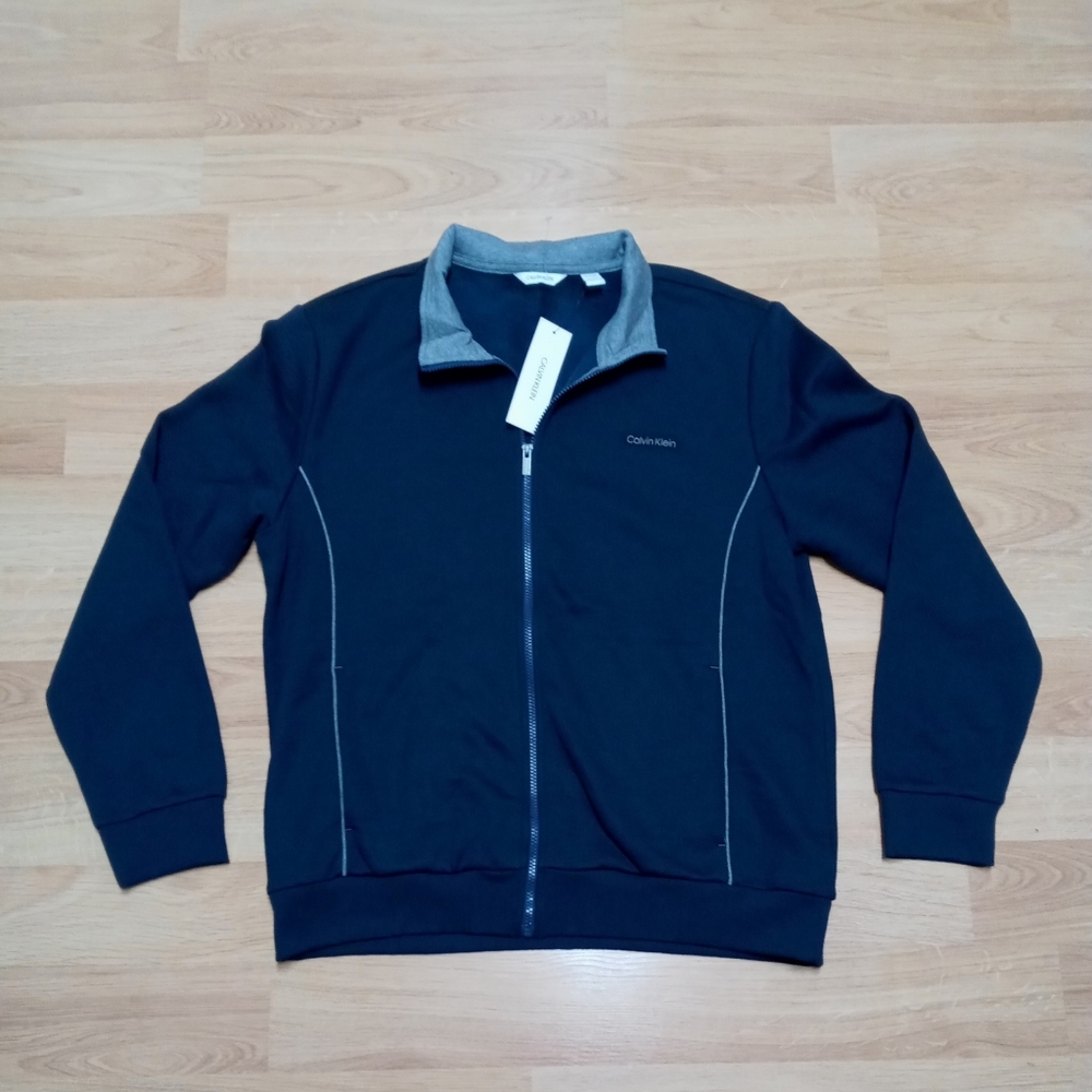 New Mens Calvin Klein Full Zip Knit Track Jacket Sz XL Sky Captain Blue $89 NWT.